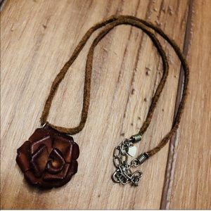 Brown Flower Faux Leather Necklace